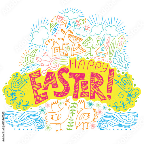 Happy Easter colored fun background 