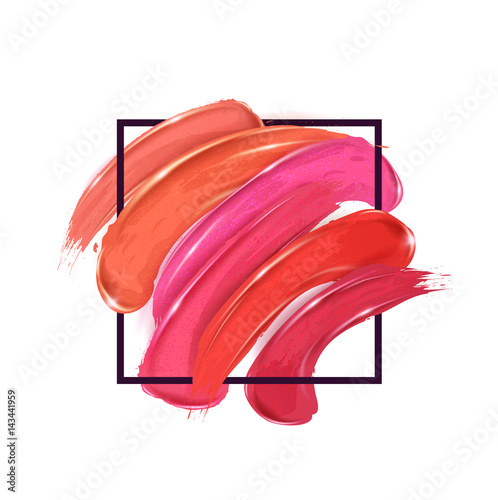 Smears lipstick. Beauty and cosmetics, brush stroke Template, card. Hand drawn elements, Vector illustration.