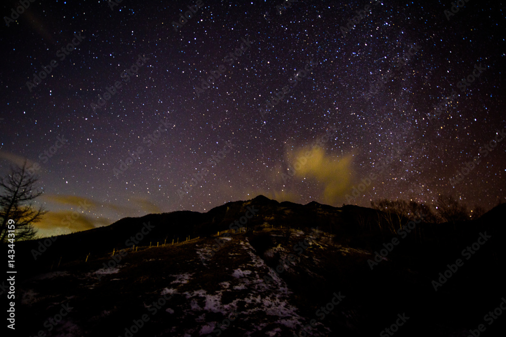Stars and a mountain at Kirifuri highland