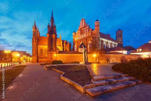 Saint Anne church during evening blue hour in Old town of Vilnius, Lithuania, Baltic states.