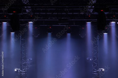 The ceiling of the concert stage with spotlights on the stage farm