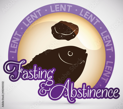 Round Button with Fasting Menu for Lent Celebration, Vector Illustration