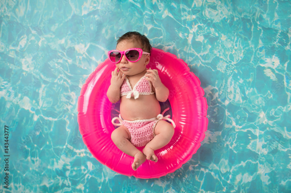 Newborn Baby Girl Wearing a Bikini and Sunglasses Stock Photo | Adobe Stock