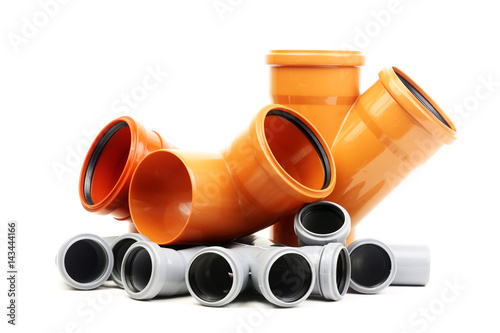 Composition from plastic pvc pipes, isolated on the white
