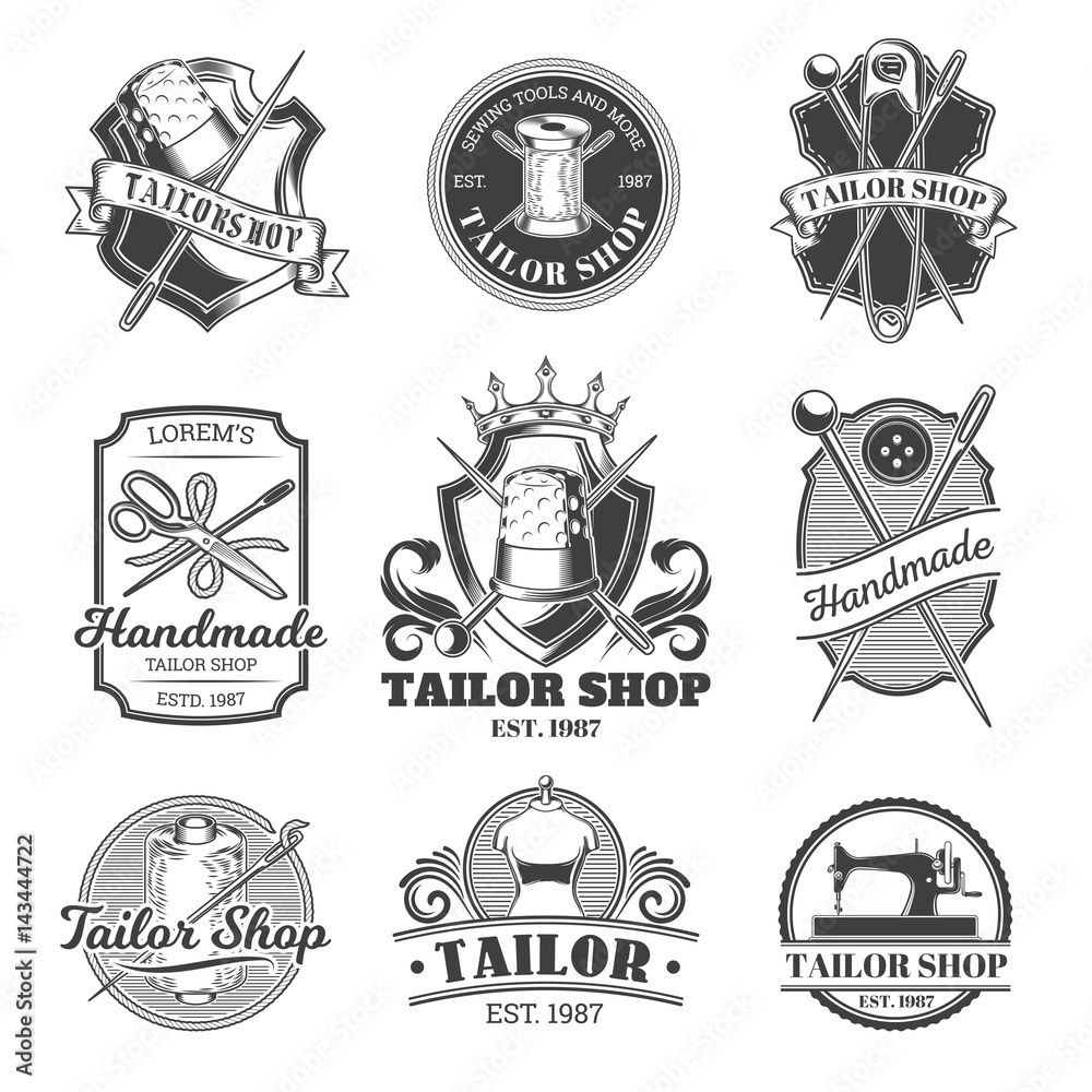Set of vintage tailor emblem and signage