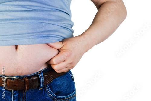 The belly of a fat man isolated on white background. Weight Loss.