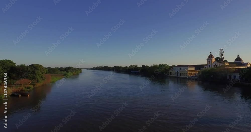 Aerial Mompox Colombia Aerial River Colonial Town Aerial Mompox Colombia Aerial River Colonial Town