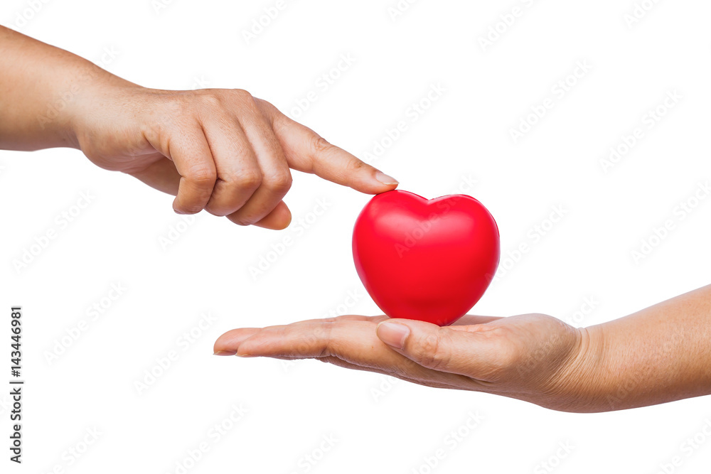 hand holding a red heart on white background hand holding a red heart on white background