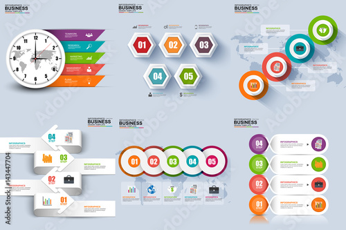 Set of abstract 3d paper infographic