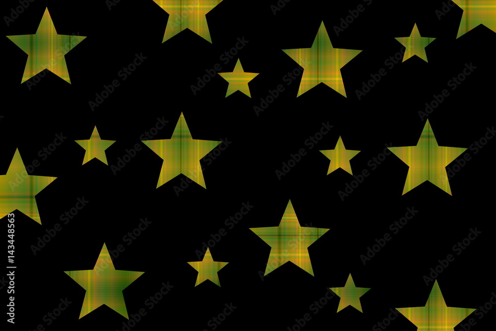 Fototapeta premium Black background with green and orange checkered stars