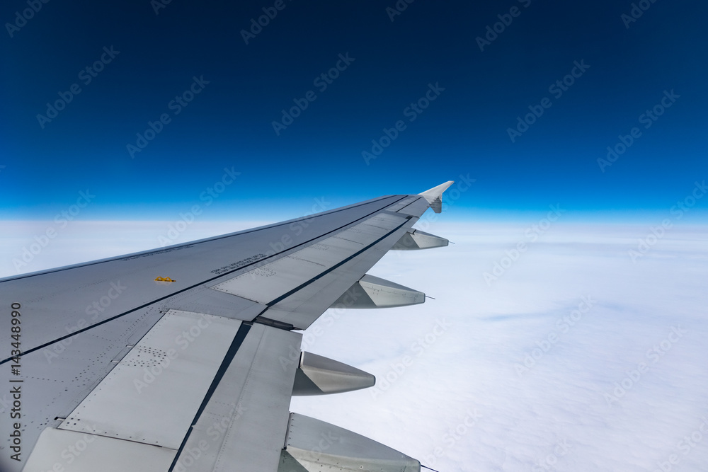 Obraz premium Wing of an airplane in the sky