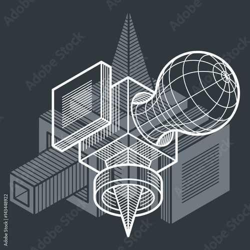 Abstract vector geometric form, 3D polygonal shape.