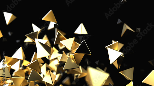 Abstract futuristic background with gold pyramidical particles