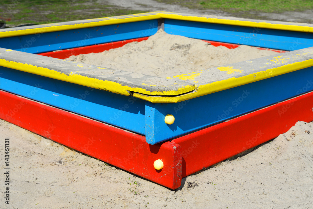 Sandbox, red blue yellow