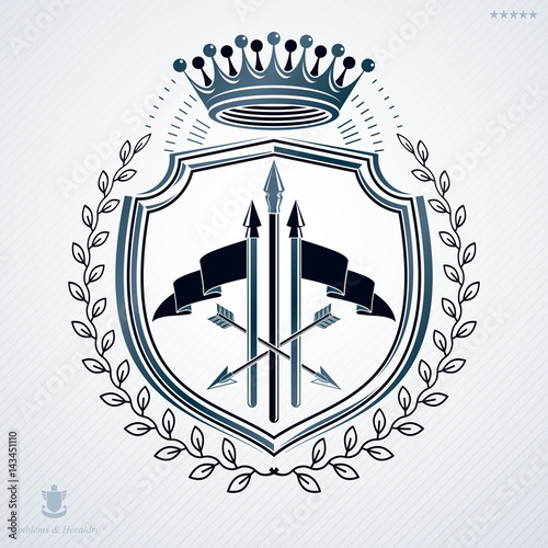 Vector heraldic sign made with decorative elements, vintage majestic emblem.