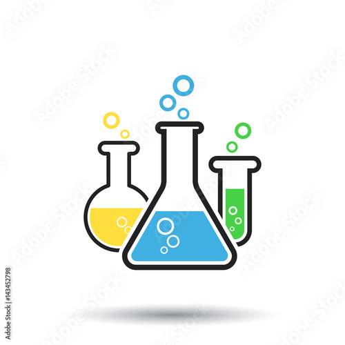 Chemical test tube pictogram icon. Laboratory glassware or beaker equipment isolated on white background. Experiment flasks. Trendy modern vector symbol.
