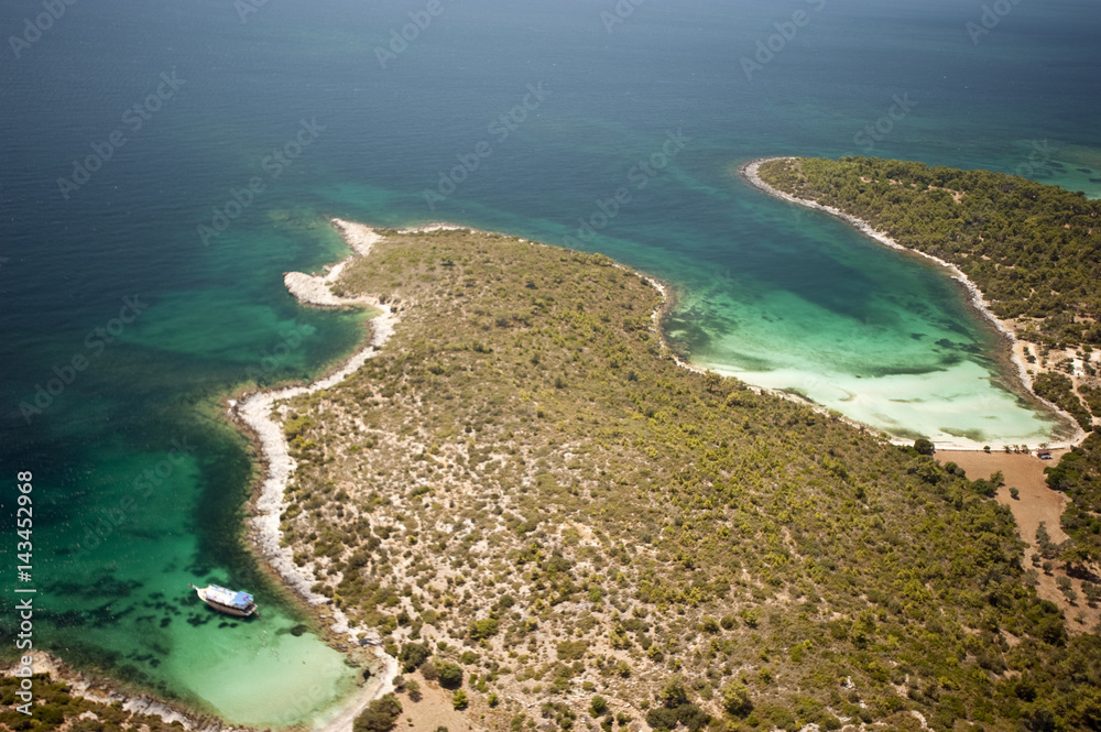 Aerial view of Kaplankaya Güllük Bay Bodrum Turkey