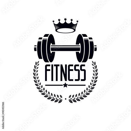 Bodybuilding and fitness sport logo templates, retro stylized vector emblem or badge. With barbell.