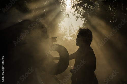 Photography Elephant Thailand and the man Thai people is mahout in Chang village Surin Province Thailand