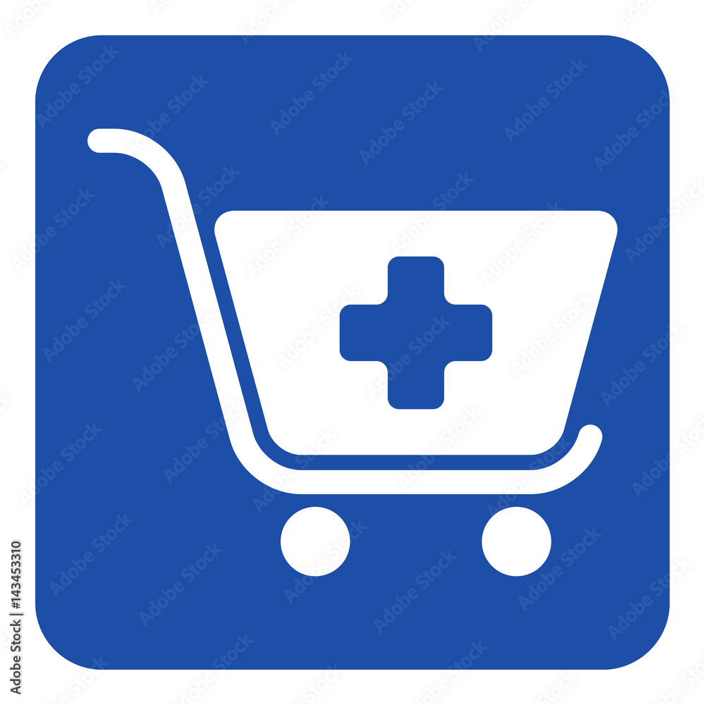 blue, white sign - shopping cart plus, add icon blue, white sign - shopping cart plus, add icon