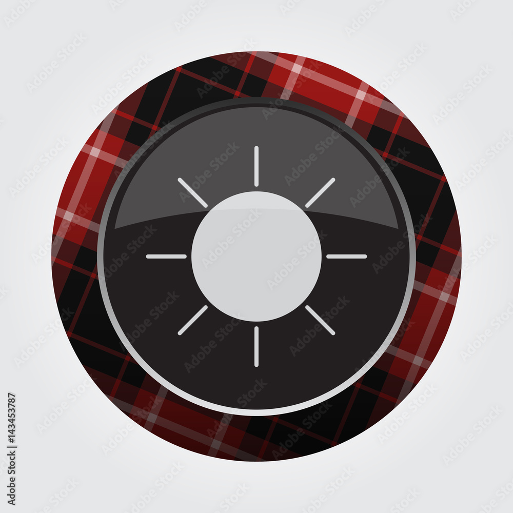 button with red, black tartan - weather sun icon
