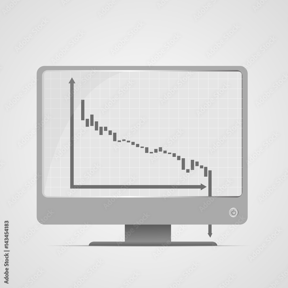 Vector : Decreasing business graph on computer monitor Vector : Decreasing business graph on computer monitor