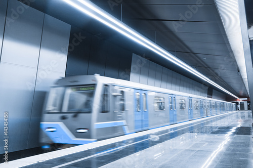 Fotografie Arriving subway train at metro station