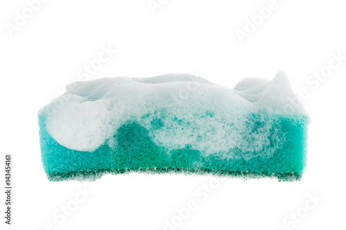 Soapy sponge isolated on white background