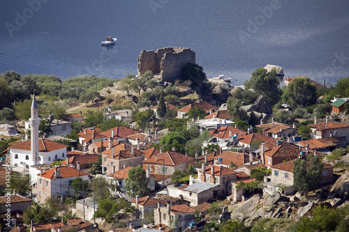 Aerial view of the ruins of Heracleia and Kapikiri Village, Bafa Lake Turkey photo