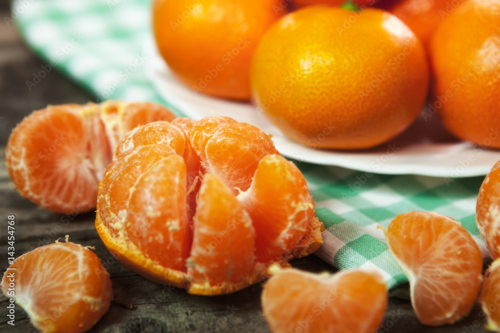 Fresh tangerine on wooden table Fresh tangerine on wooden table