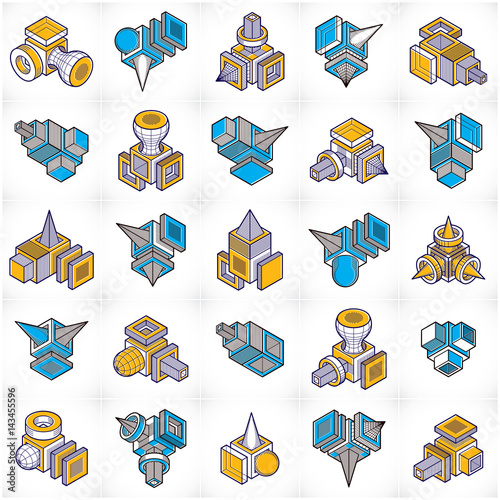 Isometric abstract vector shapes set.