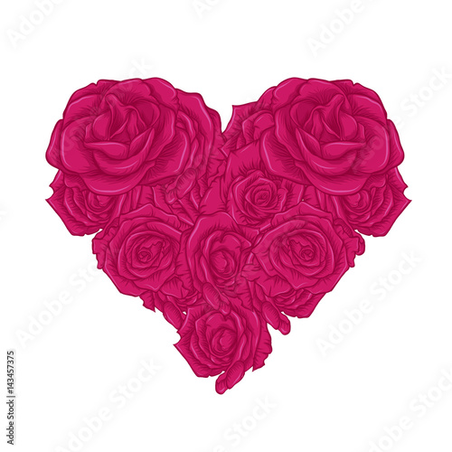 Rose in heart shape with text and white background