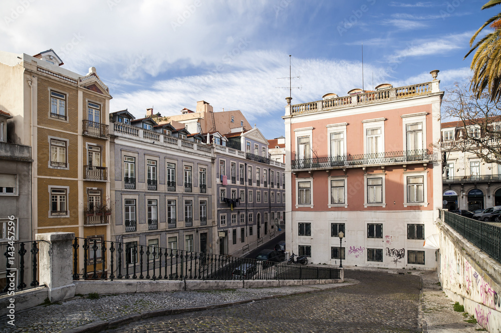 Street and buildings in Chiado district,Lisbon,Portugal.
