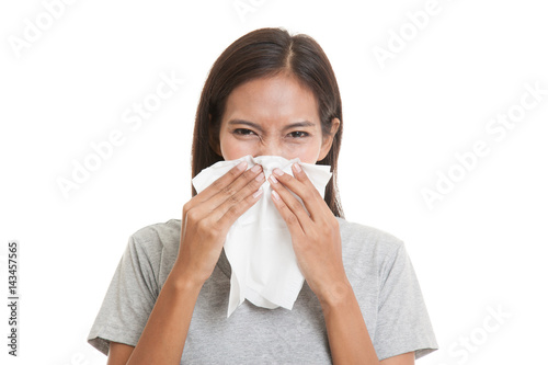 Young Asian woman got sick and flu.