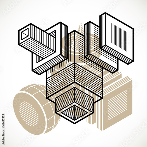 Abstract trigonometric construction, vector dimensional design template.