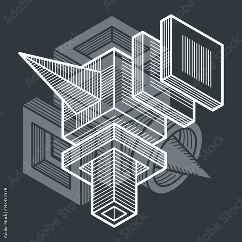 Engineering abstract shape, 3d vector polygonal figure.
