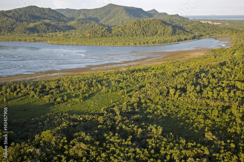 Aerial view of lowland rainforests of Bako National Park, Sarawak Borneo Malaysia.