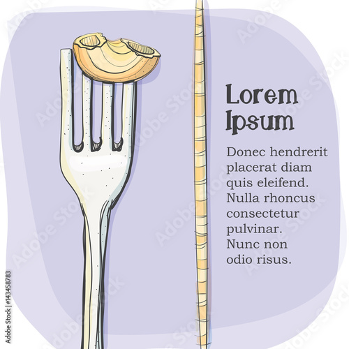 Postcard, logo of pasta on a fork.