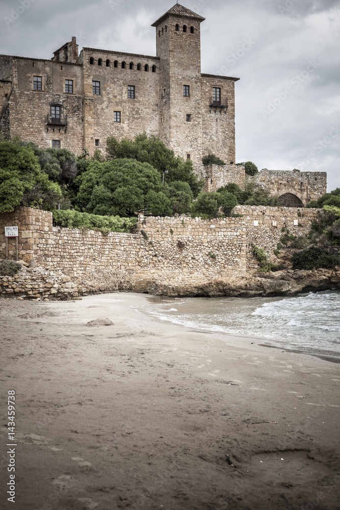 Castle and mediterranean beach, Tamarit,Tarragona,Catalonia,Spain.