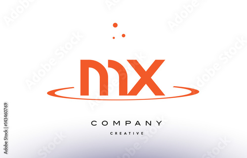 MX M X creative orange swoosh alphabet letter logo icon