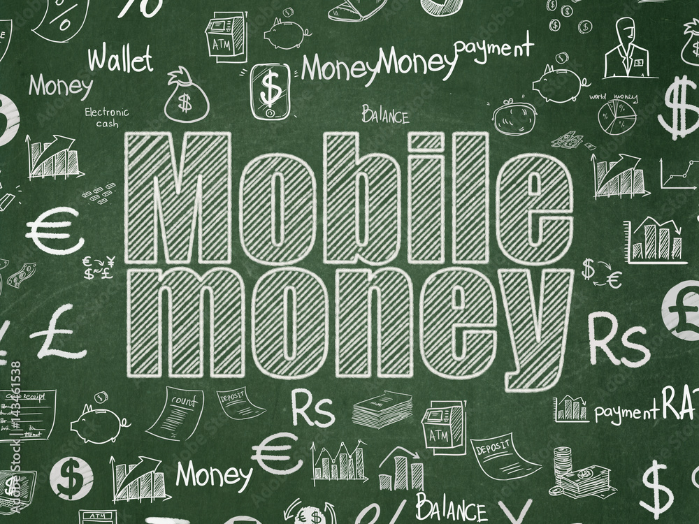 Fototapeta premium Currency concept: Mobile Money on School board background