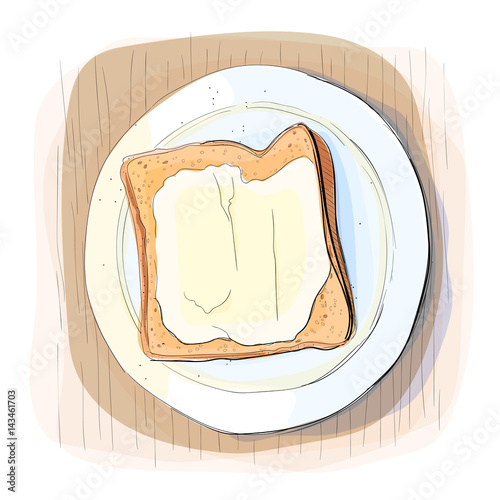 Color illustration of bread with butter