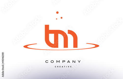 TM T M creative orange swoosh alphabet letter logo icon