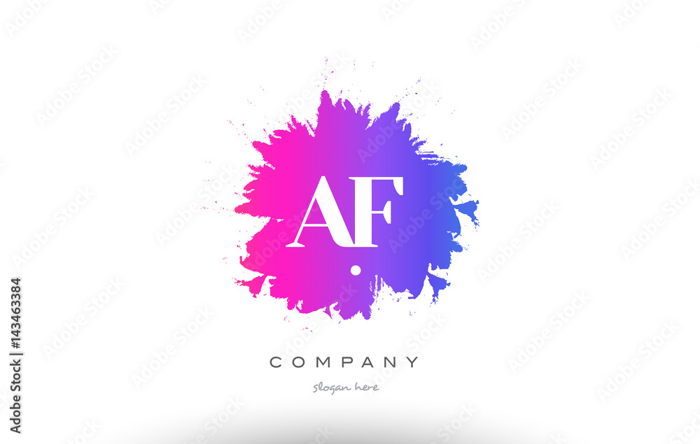 AF A F purple magenta splash alphabet letter logo icon design AF A F purple magenta splash alphabet letter logo icon design