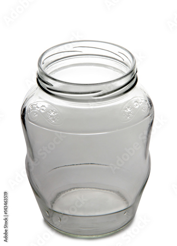 Empty glass jars on white background photo