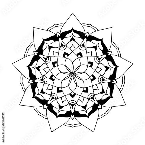 Mandala ornament. Round template. Decorative element  can be used for greeting card, wedding invitation, yoga poster, coloring book.. Doodle emblem.