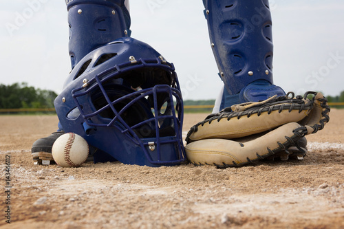 Canvas Print Blue and White Men's baseball catcher's gear