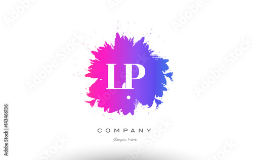 LP L P purple magenta splash alphabet letter logo icon design