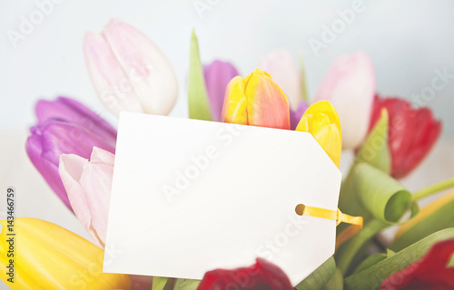 Fototapeta Naklejka Na Ścianę i Meble -  Gift of Flowers with Blank Card