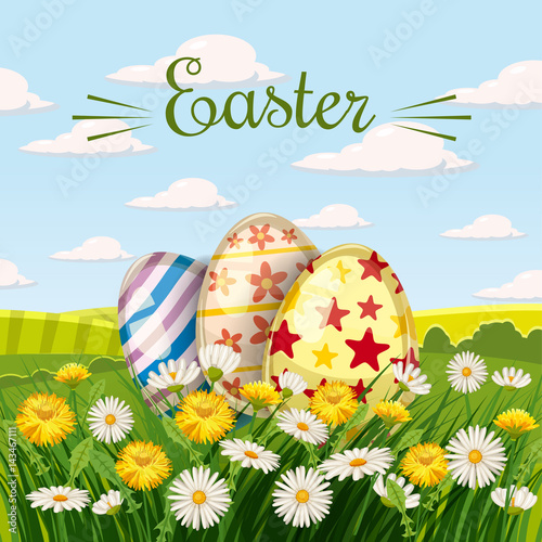 Easter card with eggs and flowers. Vector illustration EPS10